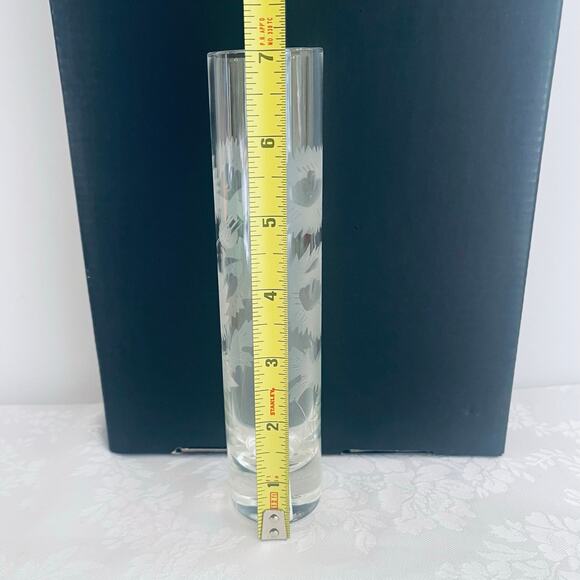 Vintage Schmid Etched Glass Sunflower Bud Vase 7" Tube Cylindrical Weighted Bott - Picture 6 of 7